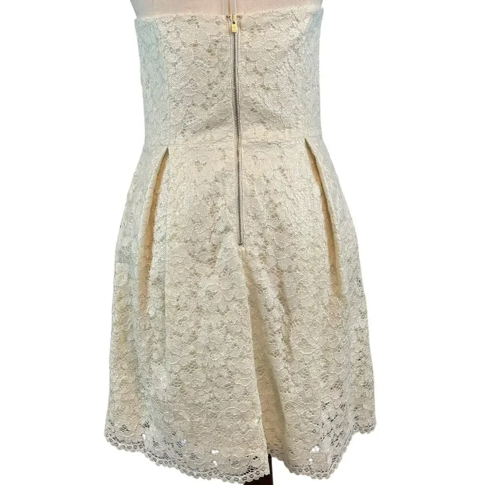 Lilly Pulitzer Marielle Ivory Shimmer Lace Strapless Fit Flare Dress Size 4 - Picture 7 of 8
